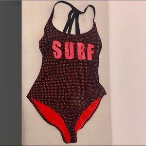 Black & Neon Orange One Piece Swimsuit